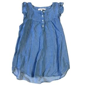Small - Women's LOFT Chambray Ruffle Sleeve Babydoll Blouse Blue